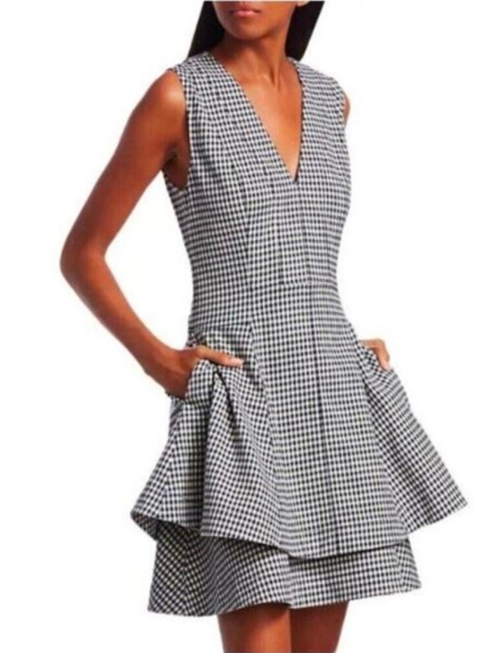 NWT Derek Lam 10 Crosby Koren Gingham Plaid Flared Dress Blue White 10